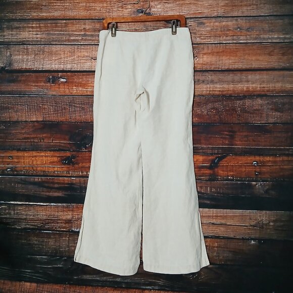 Express 100% Linen Pants Size 7 8 Cream Wide Leg Side Slit - Picture 3 of 9